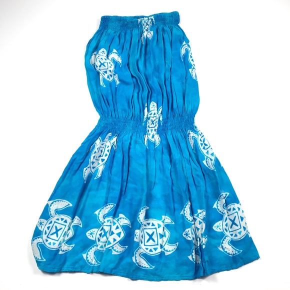 Aloha Turtle Pattern Strapless Elastic Beach Dress - Picture 2 of 7